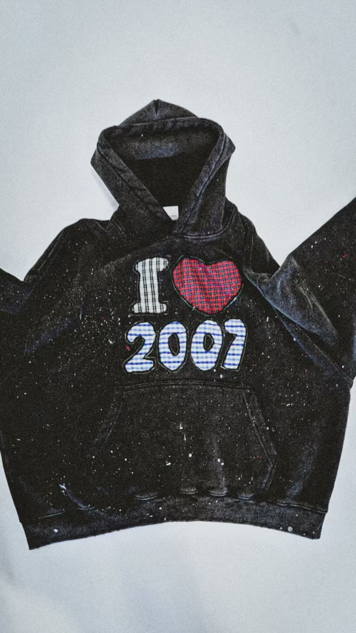 I HEART 2007 HOODIE (LIMITED EDITION, 100 PCS) CUSTOM EMBROIDERY + PAINT SPLATTER